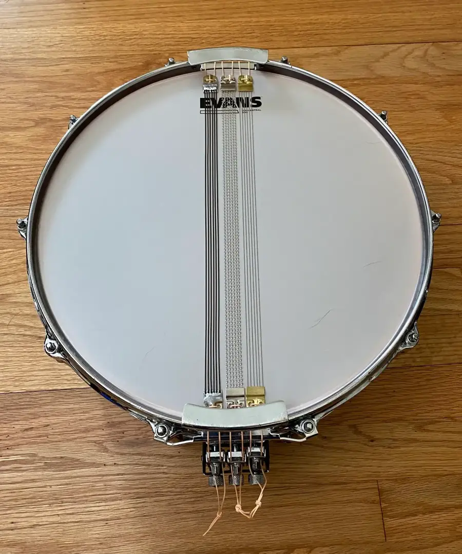 Snare drums with fresh batter heads fitted and ready to tune