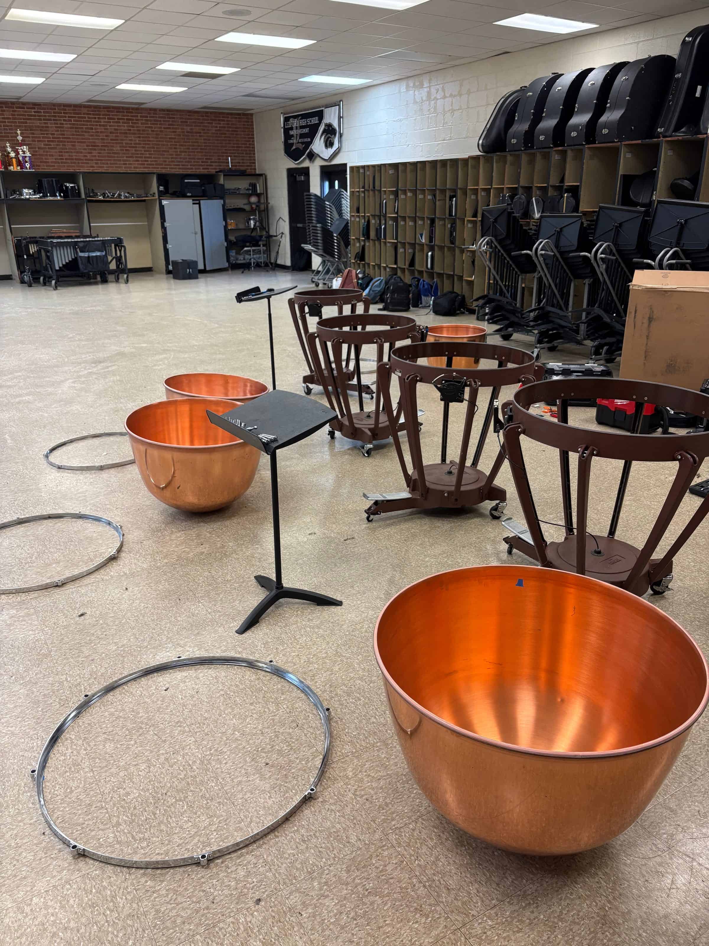 Yamaha timpani disassembled for repair