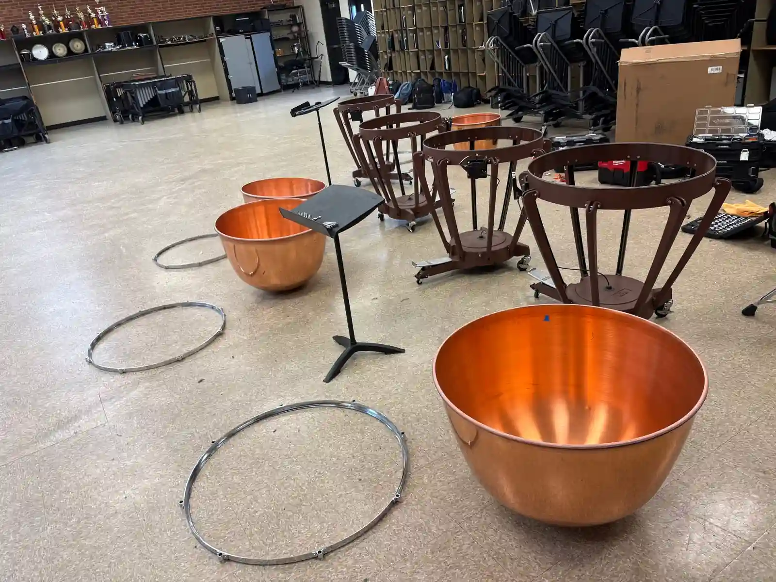 Yamaha timpani disassembled for repair