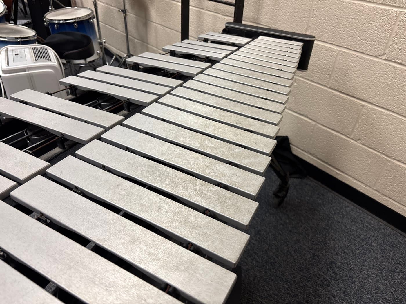 Dirty, dull bars on an Adams vibraphone before cleaning