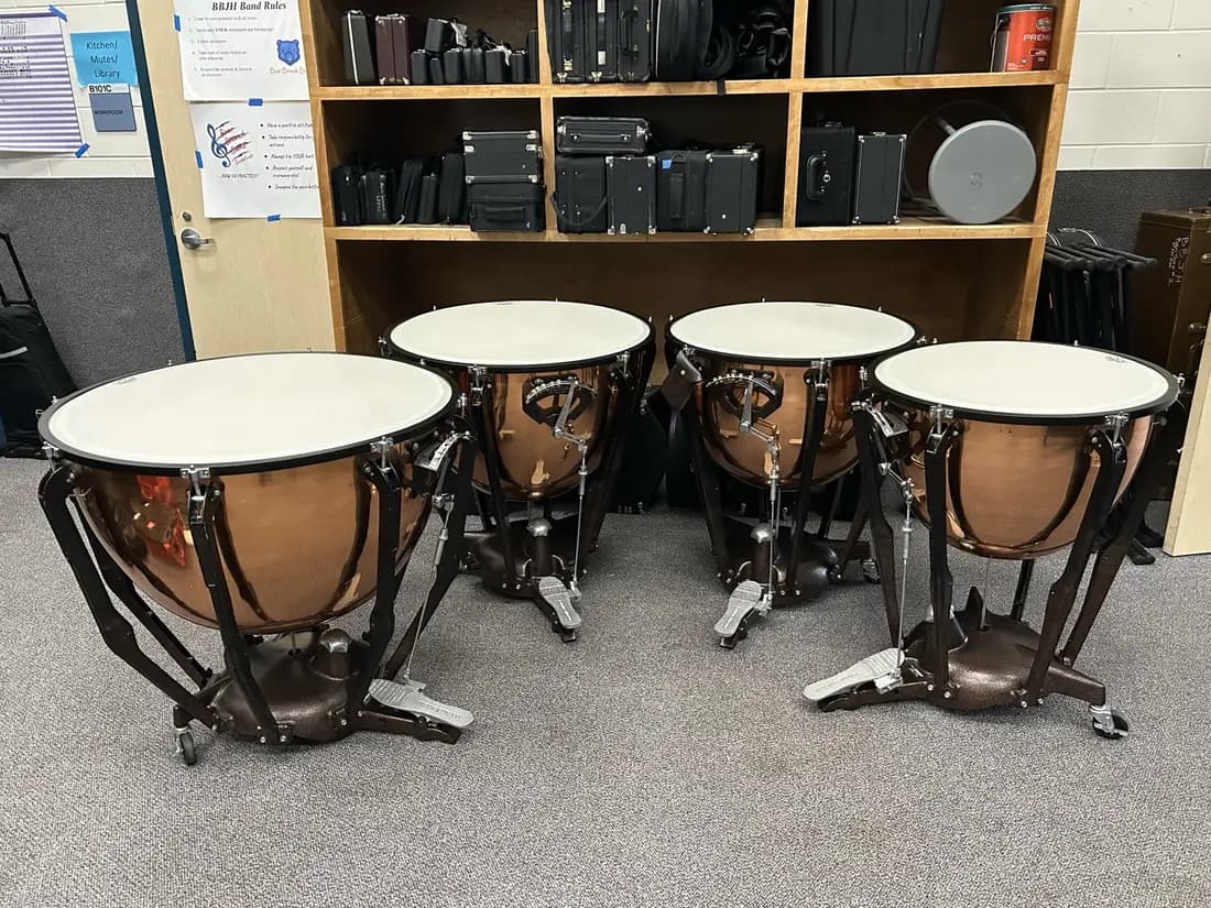 A set of four Ludwig timpani serviced for Bear Branch Junior High