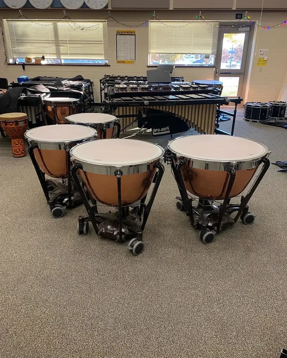 A set of Adams timpani serviced for Byron Nelson High School