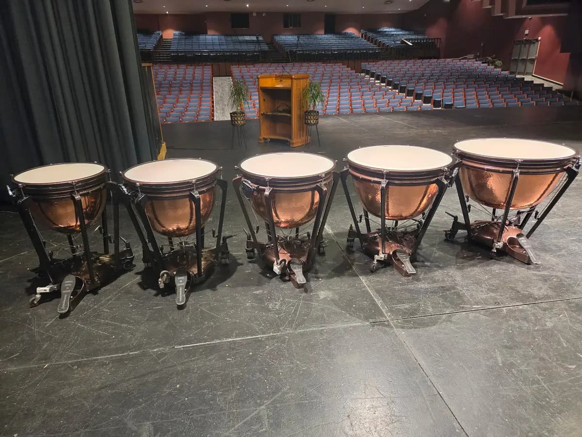 A set of Adams Gen I timpani on stage at Catawba College