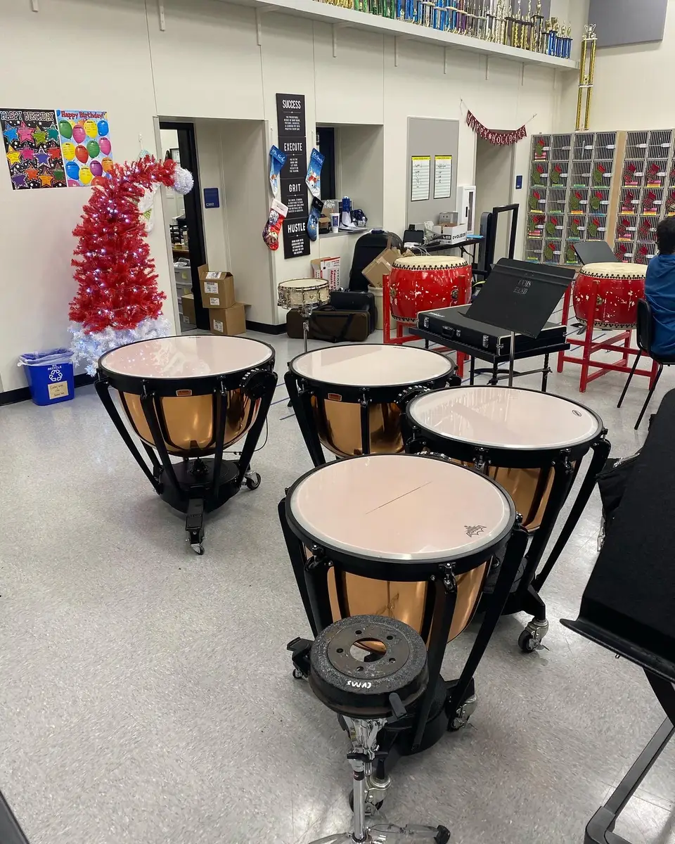 A set of timpani serviced for Creek Valley Middle School