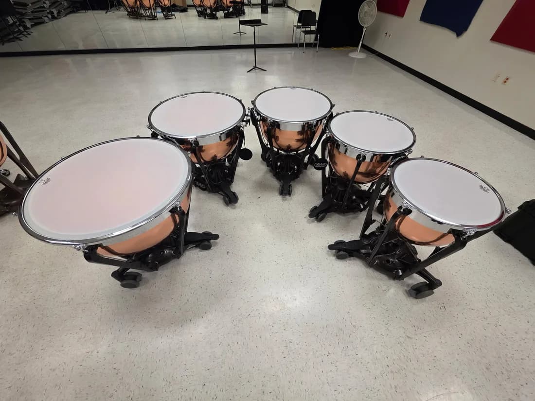 A set of five Adams timpani serviced for Trinity High School