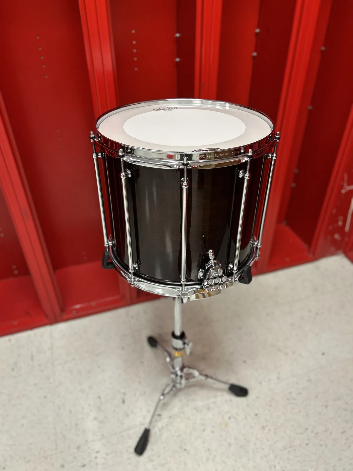 A Pearl Philharmonic concert field drum, deeper than a standard concert snare