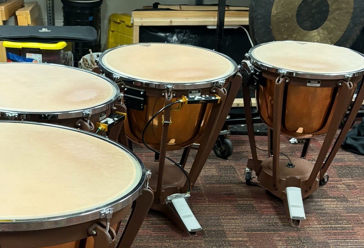 Yamaha timpani head showing a worn beating spot