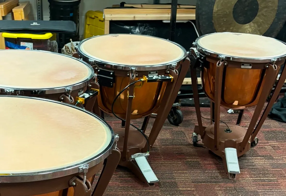 Yamaha timpani head showing a worn beating spot